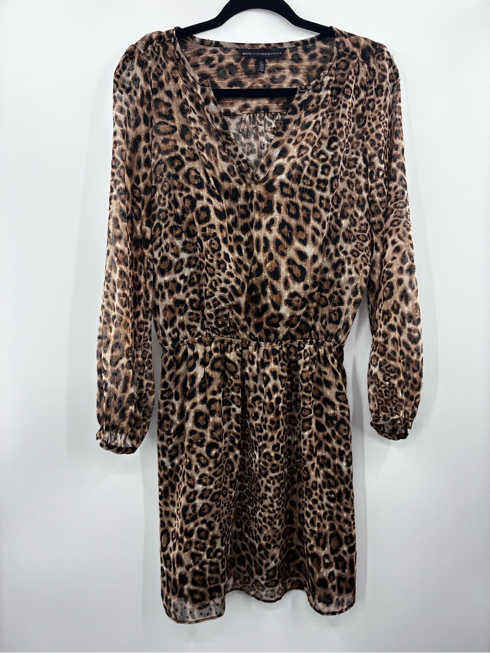 White House Black Market Leopard Print V-Neck Long Sleeve Dress - Brown size:4